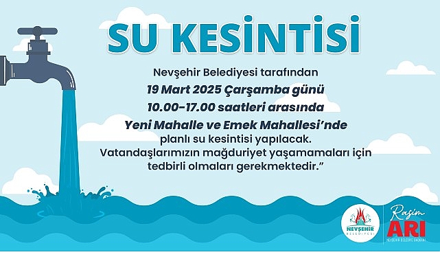 Yeni mahalle ve emek mahallesi’nde planlı su kesintisi yapılacak