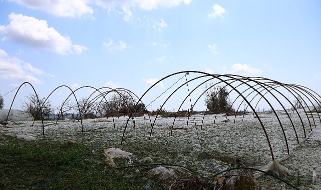 Büyükşehir ekipleri dolu yağışında mağdur olan çiftçinin yanında
